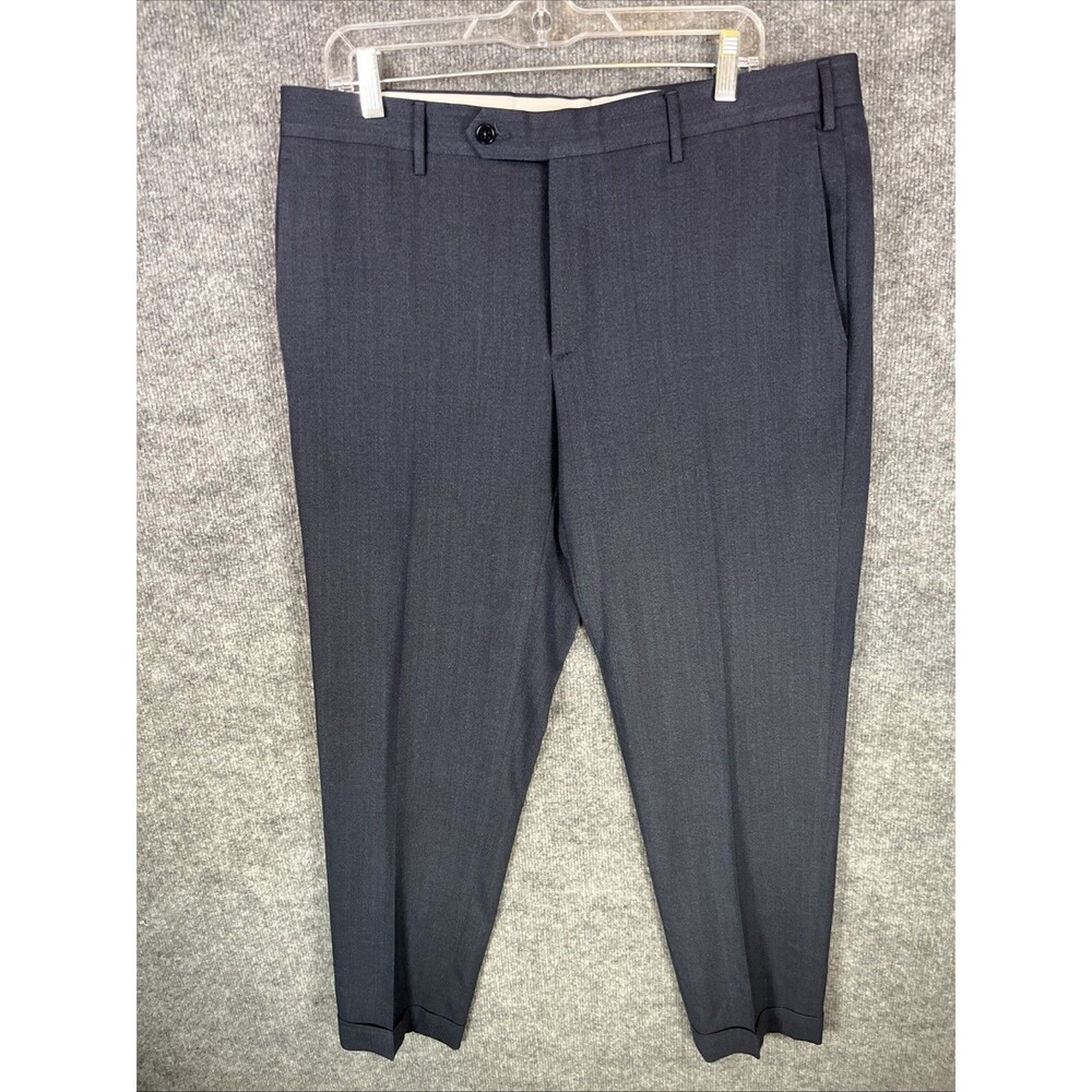 Zanella Curtis Dress Pants Mens 36 Navy Wool Blend Made Italy Cuffed Flat Front